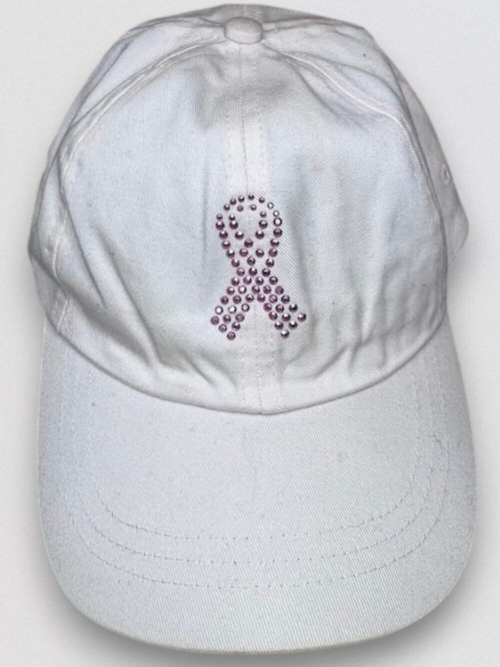 Pink Ribbon Breast Cancer Awareness White Adjustable Velcro Baseball Cap Hat
